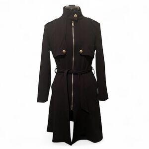 Love Tree Black Military Style Trench Coat with Full Zip and Belt | Size M